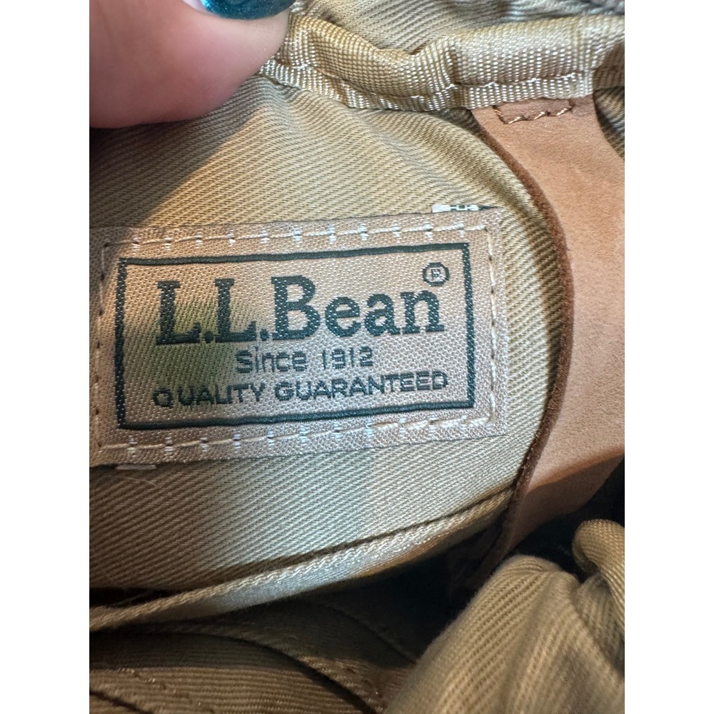L.L. Bean Canvas Leather Trim Crossbody Bag OS Khaki Magnetic Flap Pocket - Picture 6 of 8